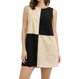 NEW KLD. SIGNATURE faux suede colorblock dress in cream and black